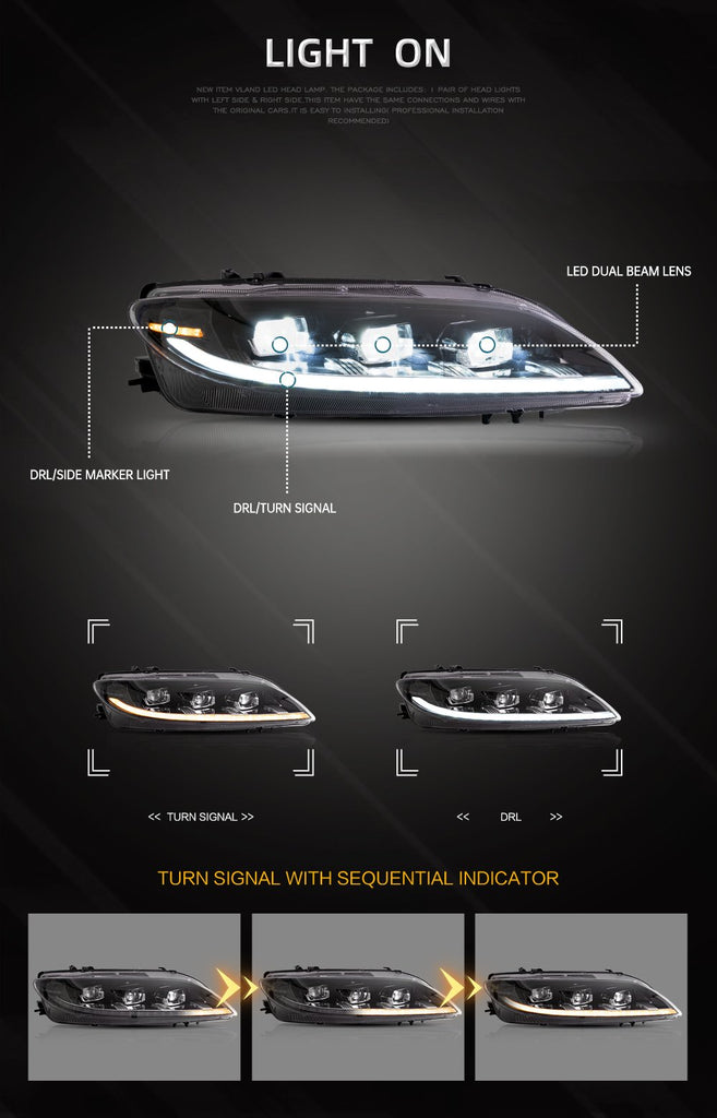 VLAND Car Lamp Assembly For Mazda 6 Headlight 2003-2015 With Start Up Animation DRL Full LED Front Lights Sequential Turn Signal