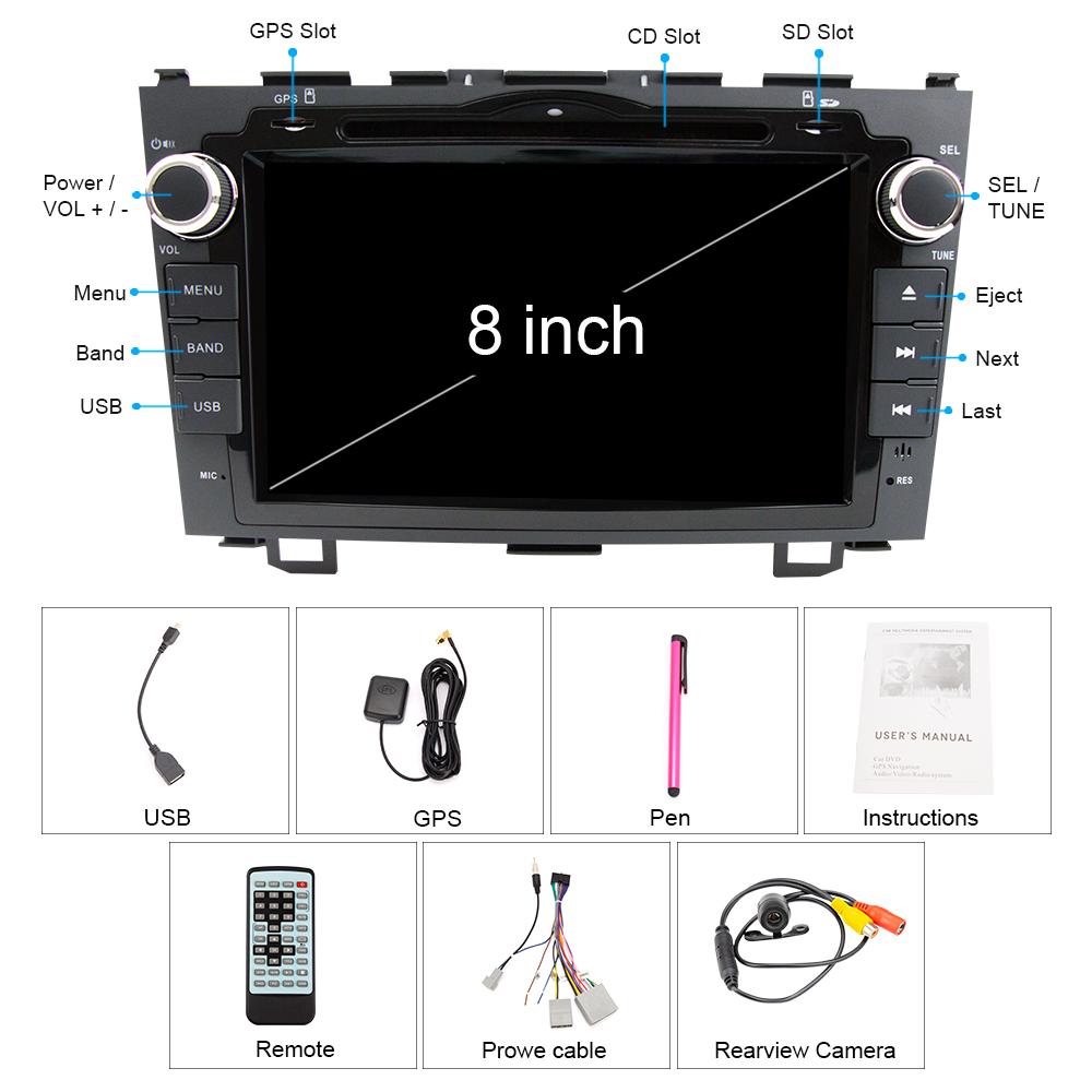 Eunavi 2 Din 8'' Car dvd player GPS Navi For Honda CRV 2006 2007 2008 2009 2010 2011 Stereo Radio Video touch screen SWC RDS