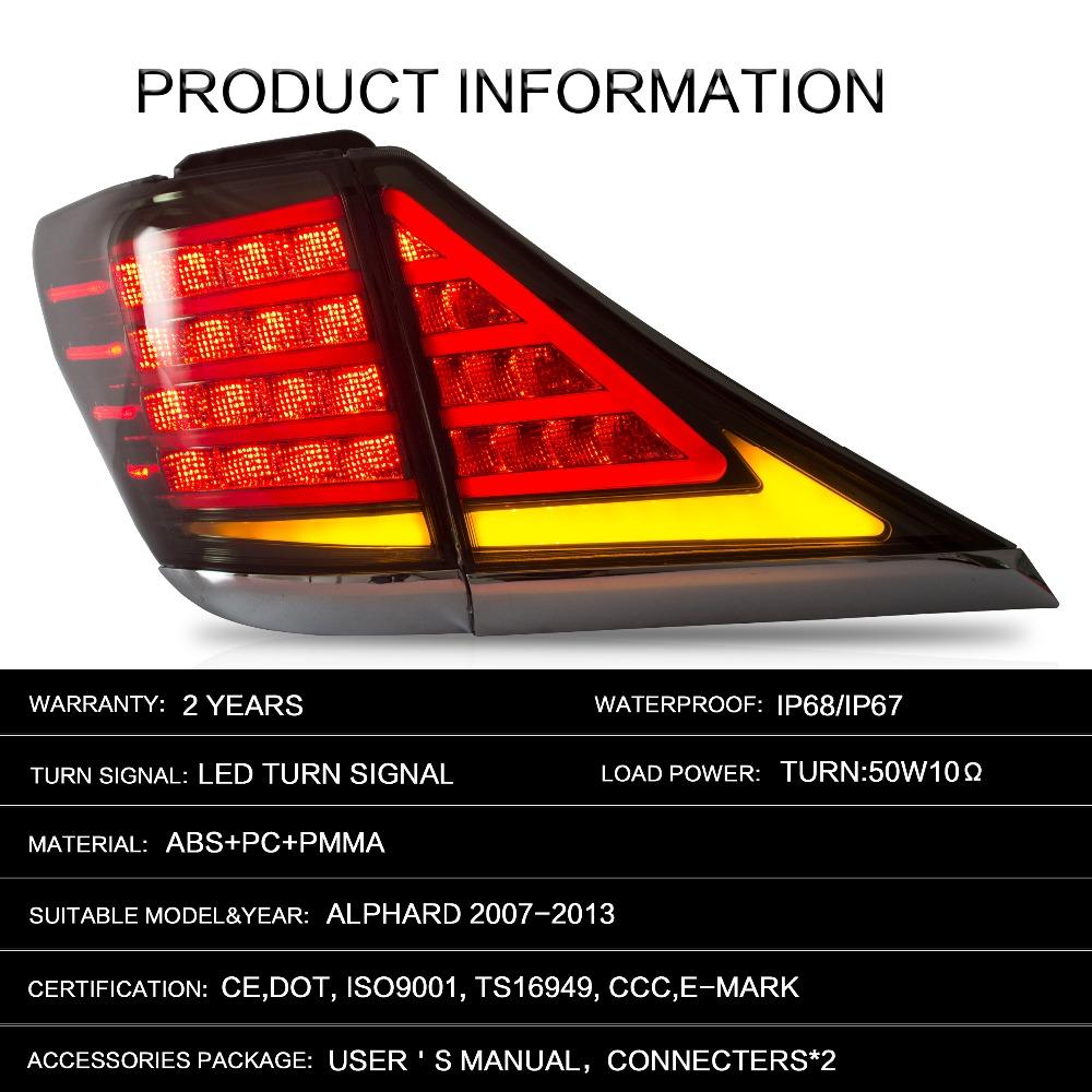 VLAND Tail lights Assembly for Toyota Verllfire/Alphard 2007-2013 Taillights Tail Lamp Turn Signal Reverse Lights LED DRL light