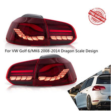 Charger l&#39;image dans la galerie, Vland Taillights Assembly For VW Golf 6/MK6 2008-2014 Dragon Scale Design Full LED With Dynamic Welcome + Sequential Turn Signal