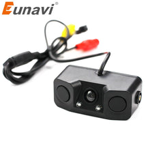 Charger l&#39;image dans la galerie, Eunavi 3 IN 1 Video Parking Sensor Car Reverse Backup Rear View Camera with 2 Radar Detector Sensors BiBi Alarm Indicator Anti