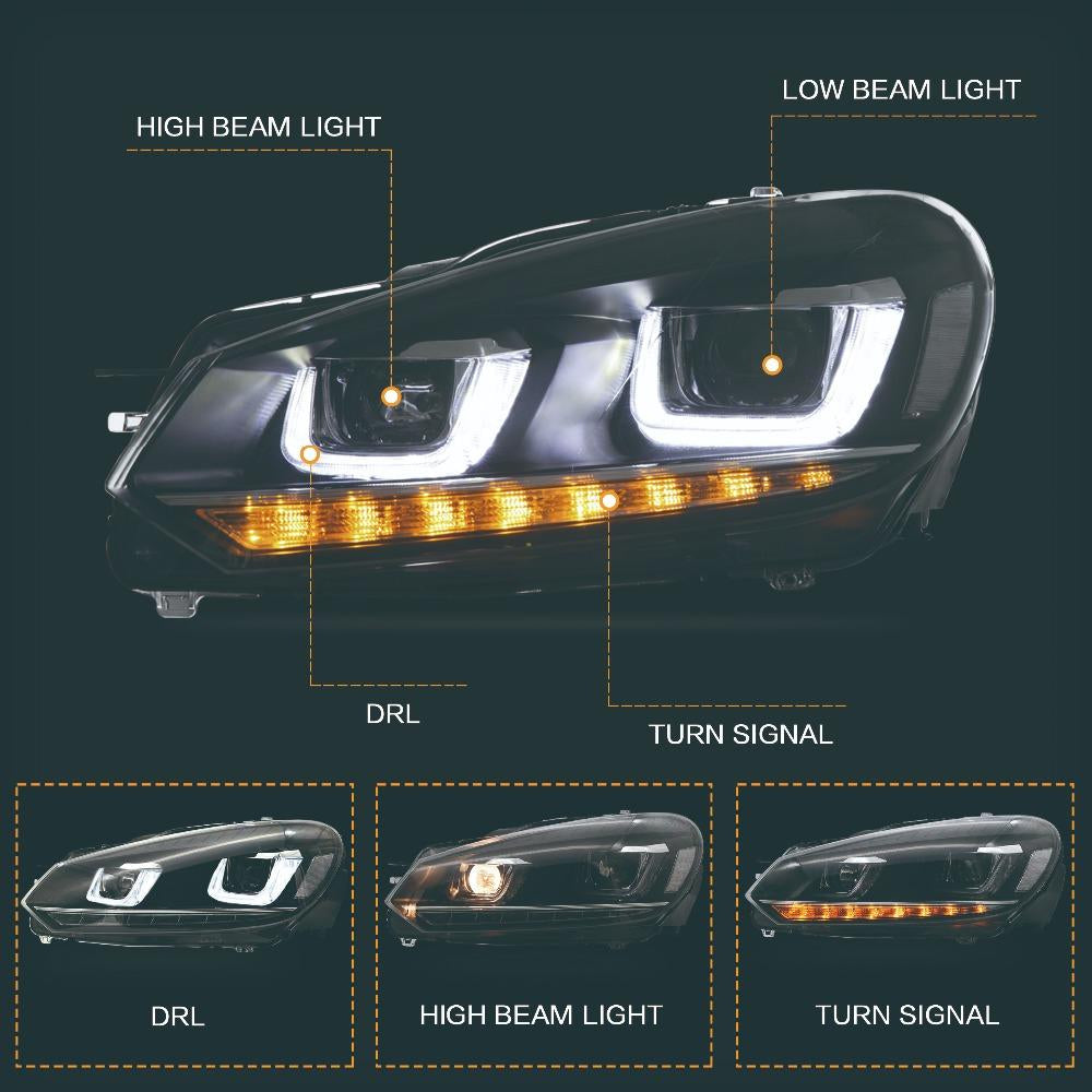 VLAND Headlamp Car Headlight Assembly For Volkswagen Golf Mk6 GTI/2012-2013 RHD/LHD Light Moving Turn Signal Dual Beam Lens