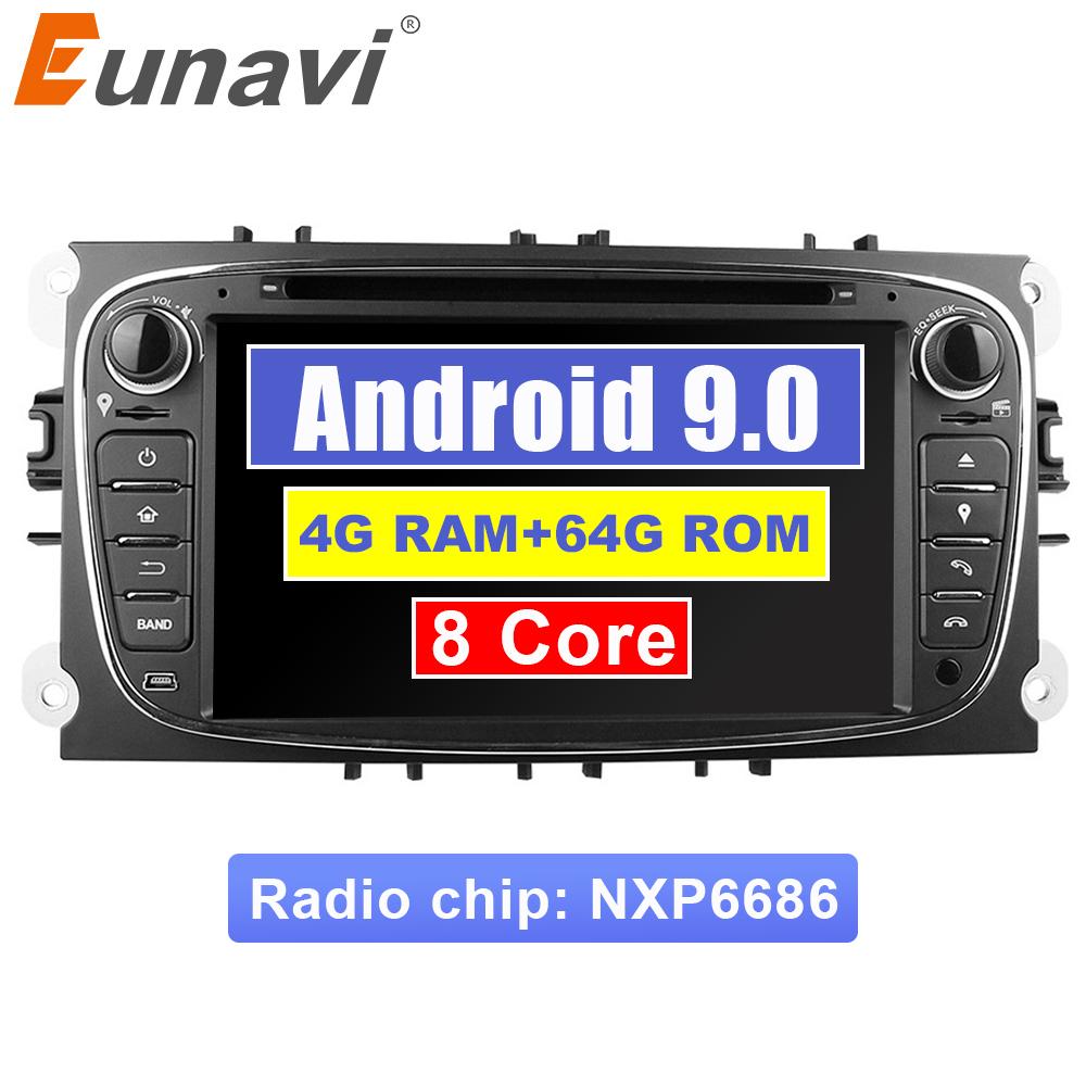 Eunavi 2 Din Car Multimedia DVD radio Player for Ford Focus II Mondeo S-Max C-MAX Galaxy 7'' Android 9 4G 64GB TDA7851 8 cores