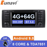 Eunavi 1 din Android 9 Car DVD For BMW E39 1996-2003 E53 X5 GPS Multimedia Radio Stereo player DSP WIFI 4GB 64GB headunit 8 core