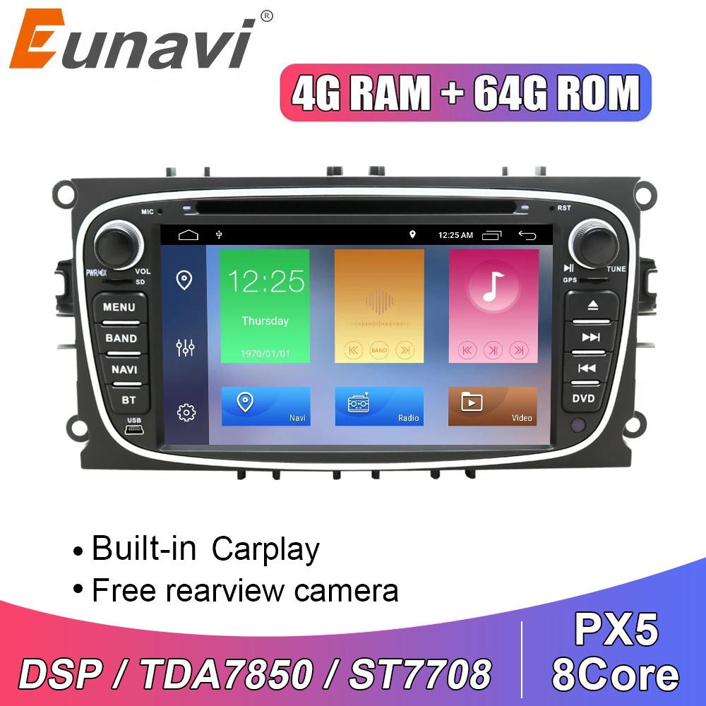 Eunavi DSP 2 Din radio samochodowe z androidem odtwarzacz dvd GPS dla FORD Focus 2 II Mondeo S-MAX C-MAX Galaxy 2Din Multimedia 4G 64GB 8 rdzeń