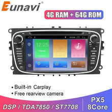 Cargar imagen en el visor de la galería, Eunavi DSP 2 Din Android Car Radio DVD Player GPS For FORD Focus 2 II Mondeo S-MAX C-MAX Galaxy 2Din Multimedia 4G 64GB 8 Core