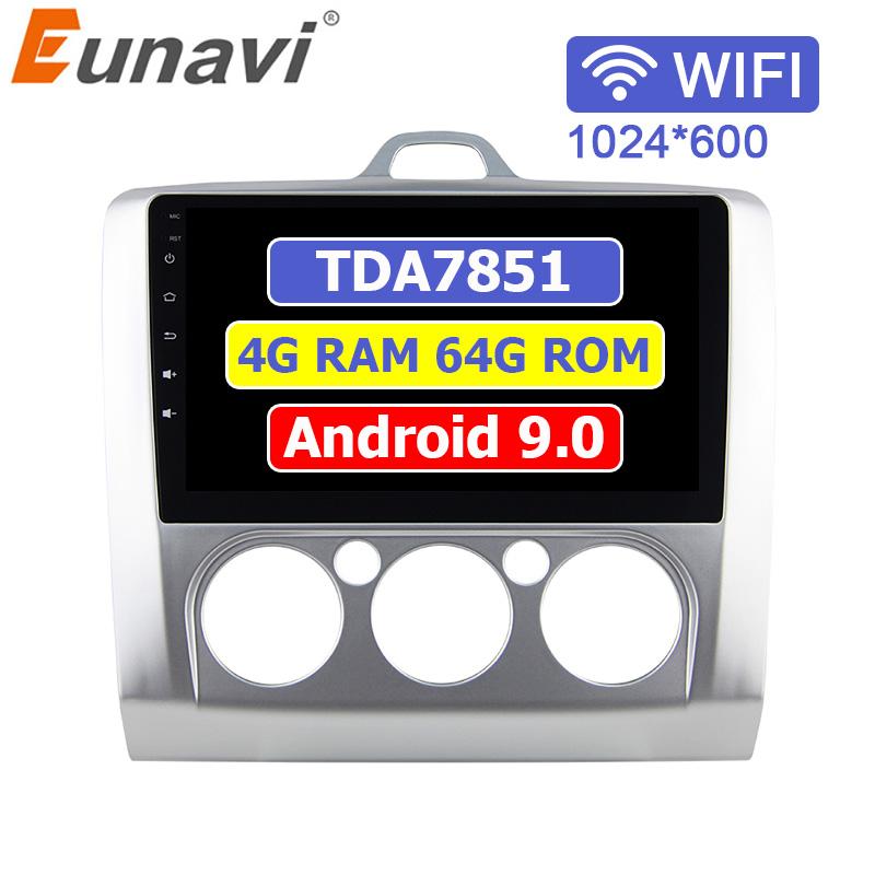 Eunavi 2 Din Android 9.0 Car radio multimedia player For Ford focus 2 2006-2011 4G 64GB auto stereo gps TDA7851 2din headunit