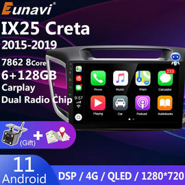 Eunavi 4G QLED 2 DIN Android 11 Car Multimedia Video Player For Hyundai Creta IX25 2015 - 2019 Car Radio DVD Head unit GPS Navi