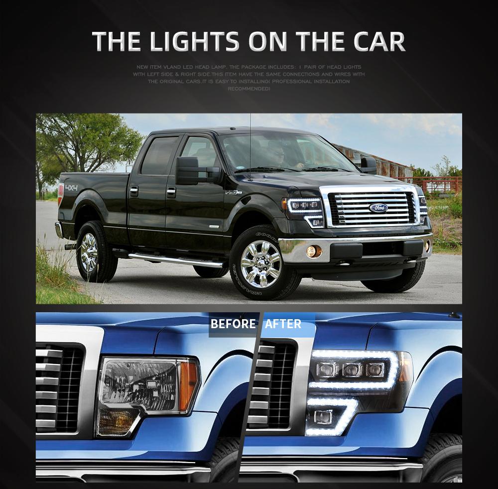 Zespół lampy samochodowej Vland dla Ford F-150 2009-2014 reflektory z animacją uruchamiania DRL Raptor lampa przednia pełna projektor led