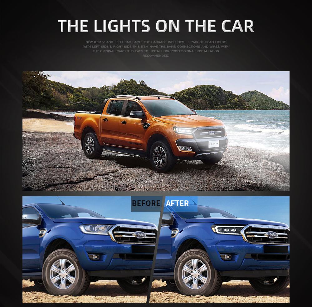 Zespół lampy samochodowej Vland dla Ford Ranger 2015 2016 2017 2018 2019 2020 T6 T7 reflektory w pełni LED przednie światła dynamiczny kierunkowskaz