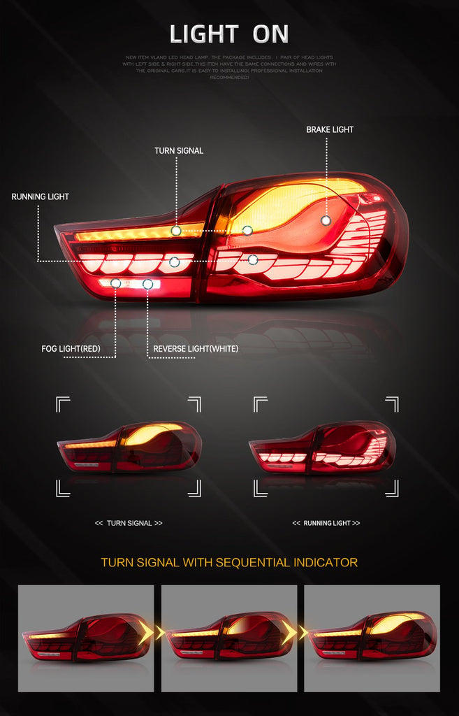 GTS OLED Style For BMW 4 Series VLAND Taillight F32 F33 F36 F82 F83 M4 Facelift Rear Lights LED 2014-2020 Sequential Turn Signal