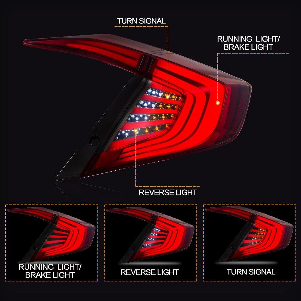 VLAND Tail lights Assembly for Honda Civic 10 Gen 2016-2019 Taillights Tail Lamp with Turn Signal Reverse Lights DRL light