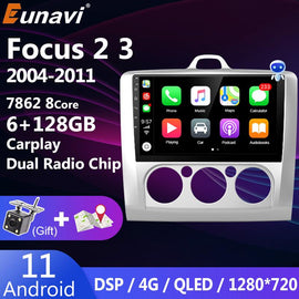 Eunavi 2 Din Android 11 Multimedia Video Player For Ford Focus 2 3 Mk2 Mk3 2004 - 2011 2Din Car Radio DVD Head unit 4G GPS Navi
