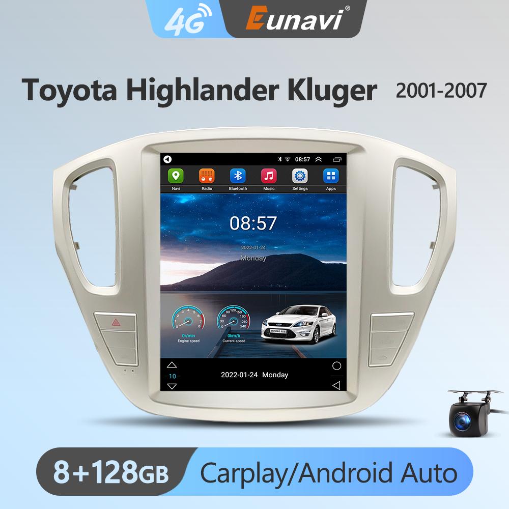 Eunavi Tesla Style Android 11 Car Radio For Toyota Highlander Kluger 2001-2007 12.1" Car Stereo GPS Navigation Carplay BT