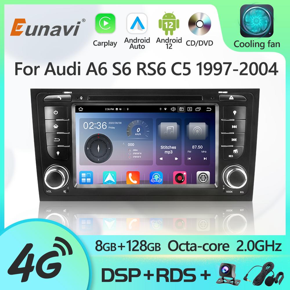 Eunavi Android 12 7862c Car Radio DSP Multimedia Player For Audi A6 S6 RS6 C5 1997-2004 GPS Navigation 4G Carplay IPS